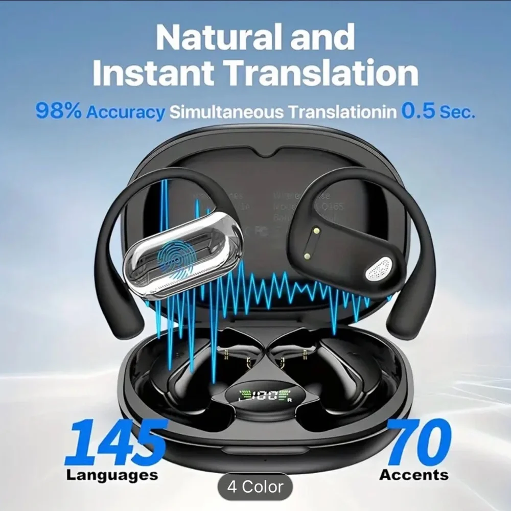 Translation Earbuds - Wireless Open-Ear 5.4 Sport Headset,blue or khaki or black